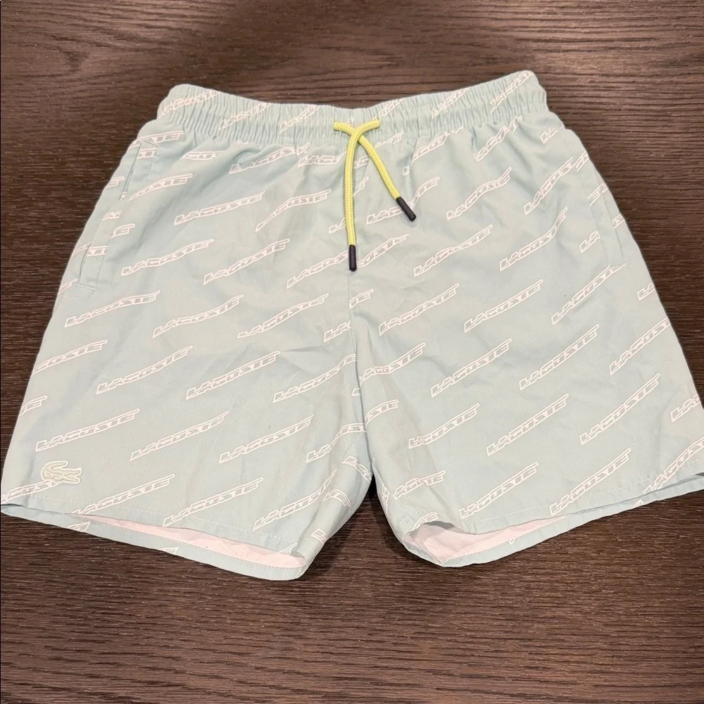 Lacoste Men's Aqua Swim Trunks with Logo Pattern